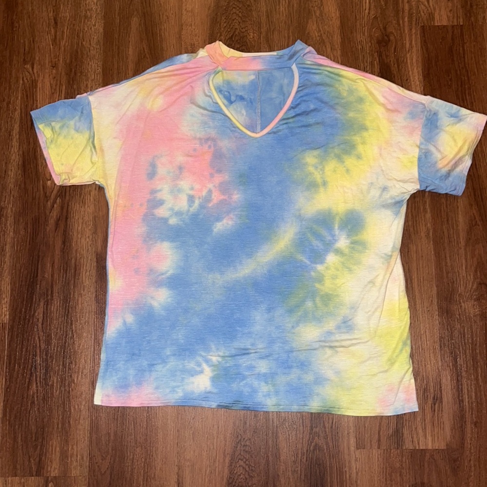NWOT Haptics by Holly Harper tie dyed blue yellow green & pink top size S
